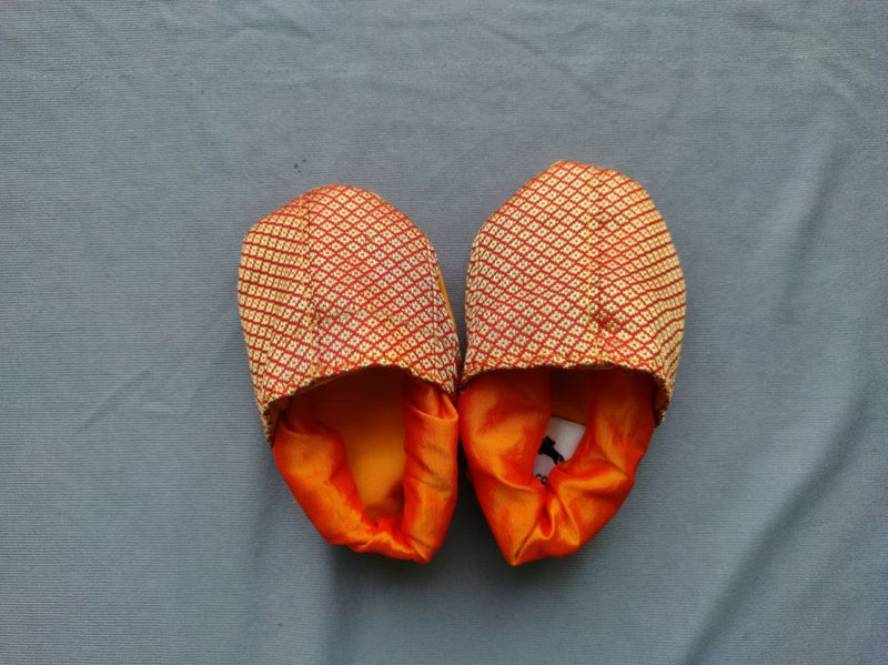 Baby Paithani Fabric Shoes color yellow with border - WEAR COURAGE