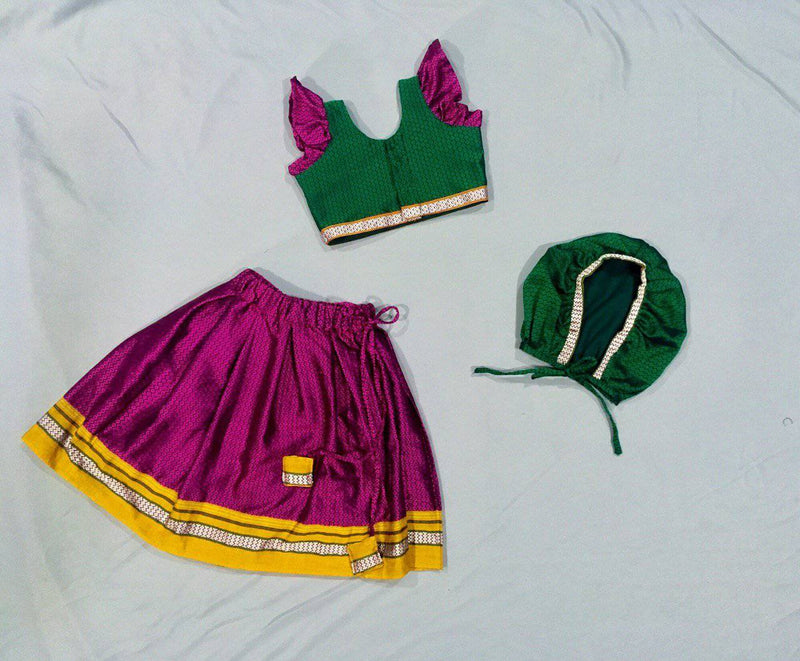 Baby Set of Girls Green and Pink Khunn parkar polka with frill sleeves and Baby Cap - WEAR COURAGE