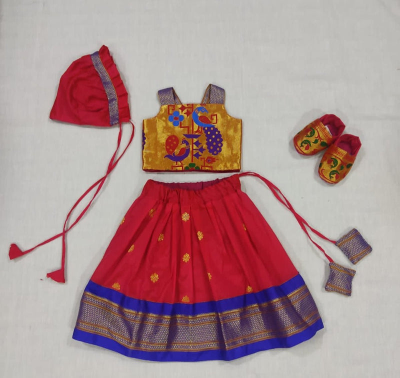 Baby set- premium red with blue paithani parkar polka - WEAR COURAGE