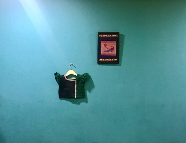 Black and green combination frill sleeves blouse for kids - WEAR COURAGE