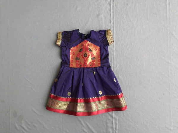 Blue Paithani frock with red and Golden border - WEAR COURAGE