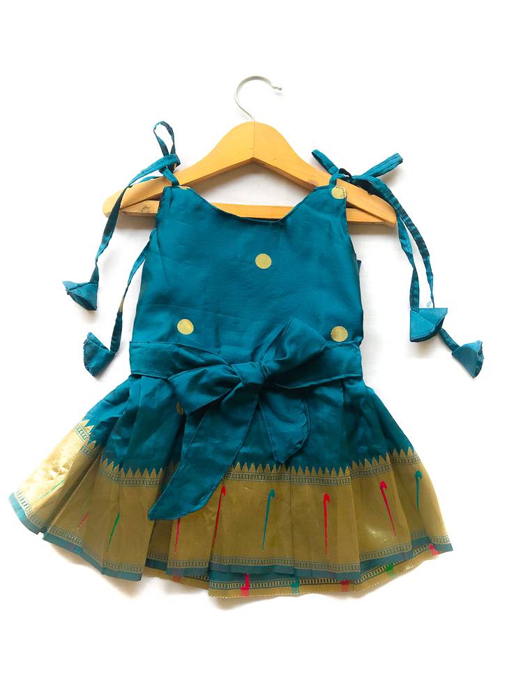 Blue Paithani frock with tieups (spaghetti) - WEAR COURAGE