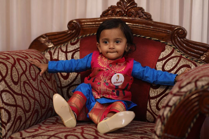 Boy's blue premium Paithani with pink border dhoti kurta with jacket - WEAR COURAGE