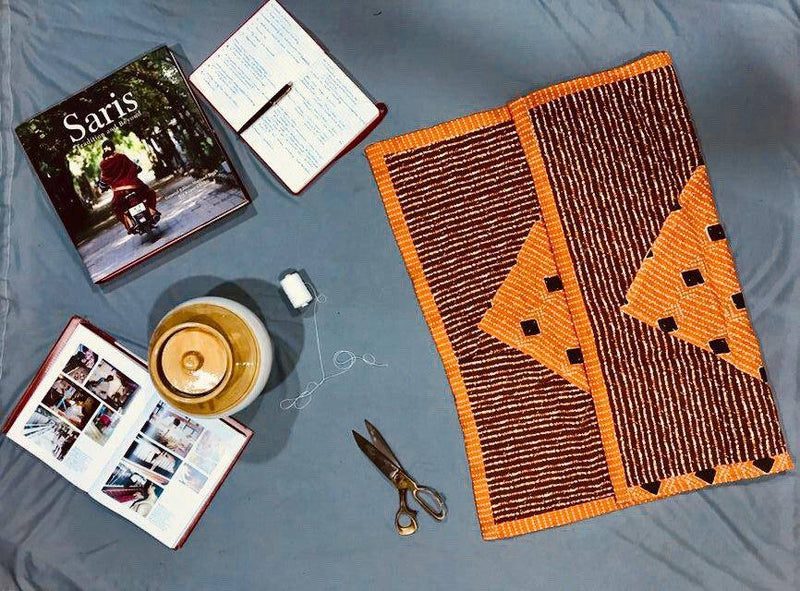 Brown Stripes and Orange kids hand stitch godhadi quilt - WEAR COURAGE
