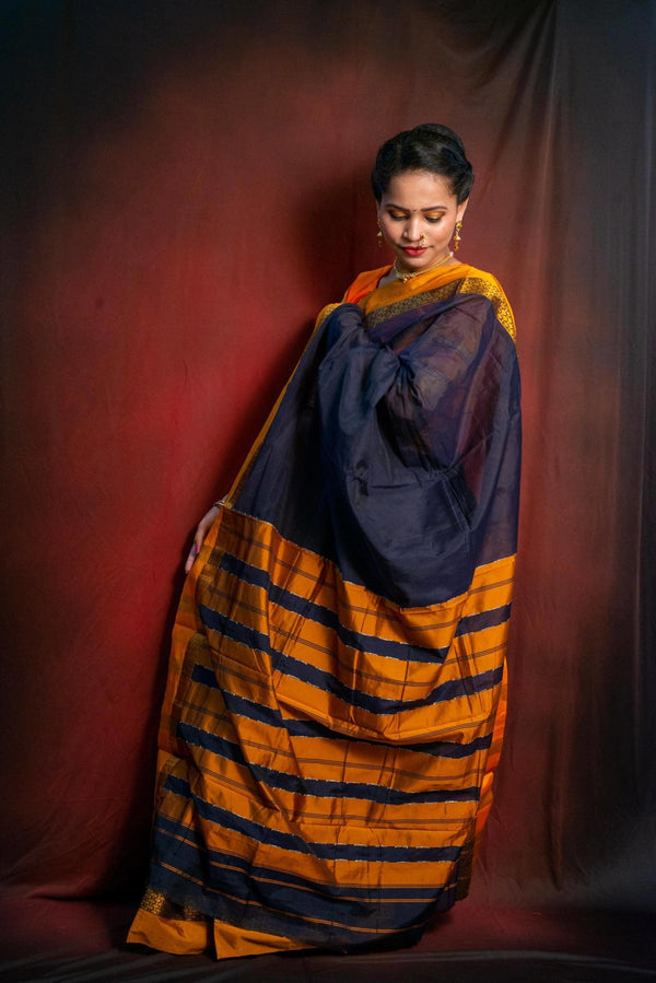 Dark Blue Cotton Silk Ilkal Saree - WEAR COURAGE