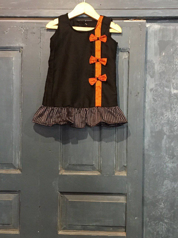 Girls Black Khunn frock with bow and frill - WEAR COURAGE