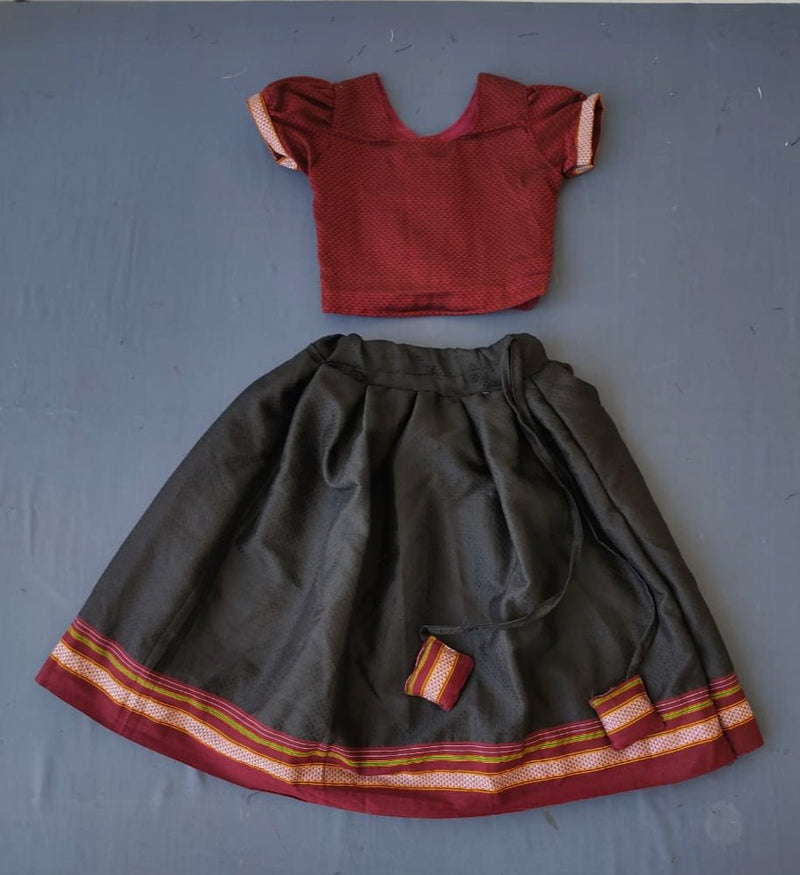 Girls Black khunn parkar polka with maroon blouse - WEAR COURAGE