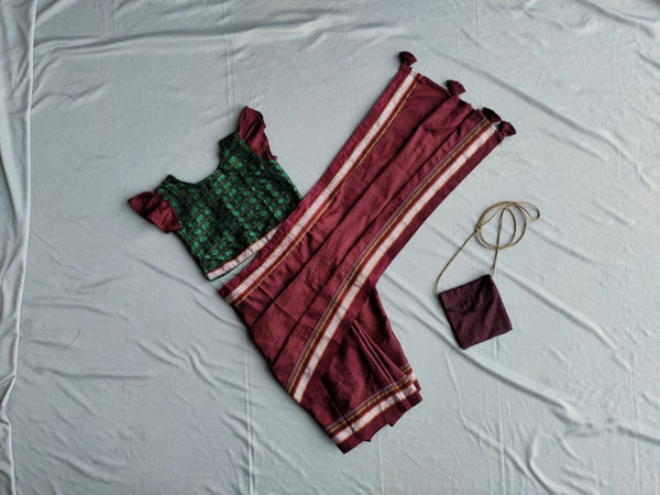 Girl's brown Khunn Ready To Wear Sari with hathi mor blouse - WEAR COURAGE