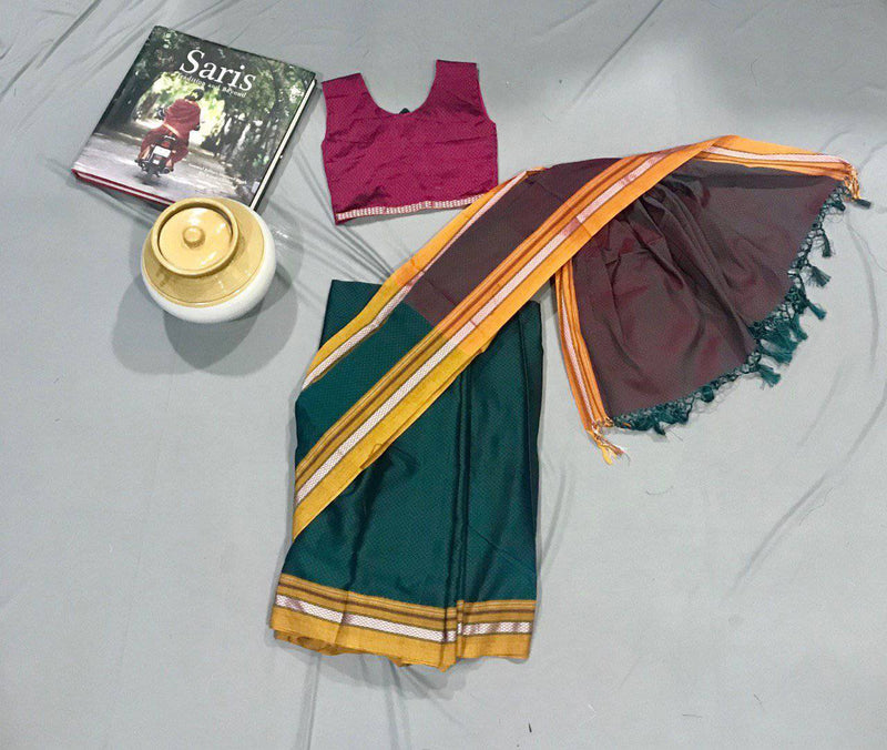 Girl's Dark Green Khunn Ready To Wear Sari - WEAR COURAGE