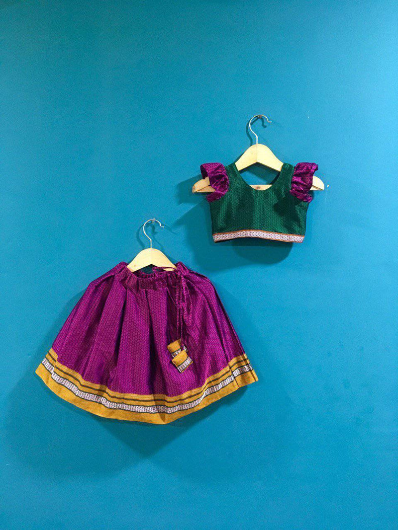 Girls Green and Pink Khunn parkar polka with frill sleeves and Mustard Border - WEAR COURAGE