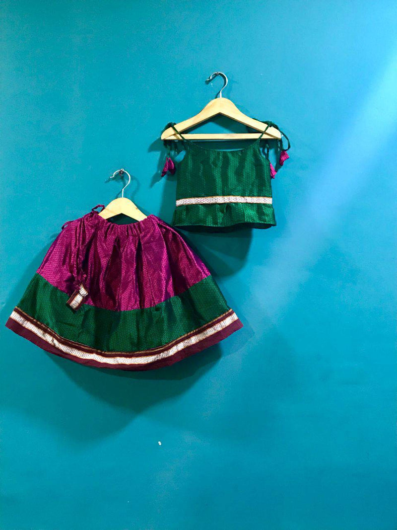 Girls Green and Pink Khunn parkar with spaghetti top - WEAR COURAGE