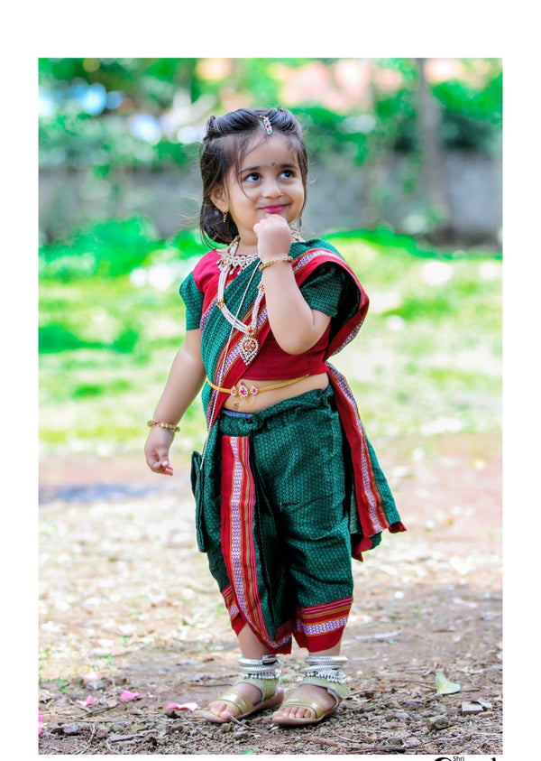 Girl's Green Khunn Nauvari Saree - WEAR COURAGE