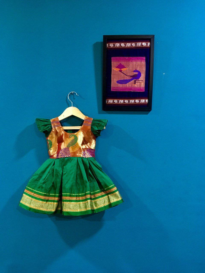 Girl’s Green Paithani Frock - WEAR COURAGE