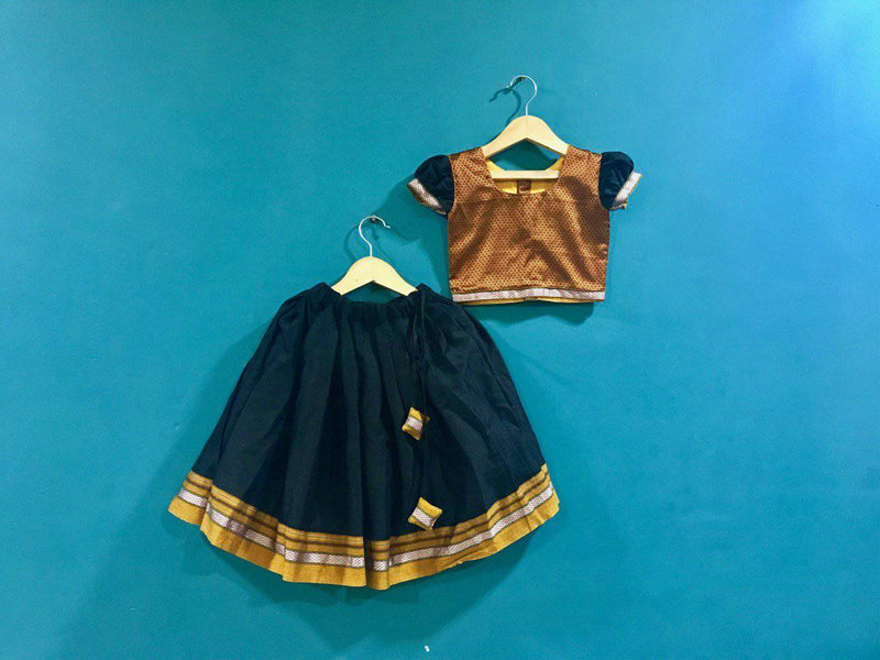 Girls Mustard and Black Khunn parkar polka with frill sleeves - WEAR COURAGE