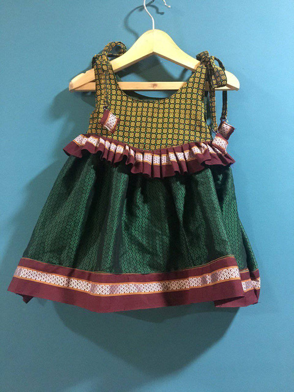 Girls Mustard and Green Khunn frock with Spaghetii top - WEAR COURAGE