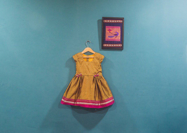 Girls Mustard Khunn frock with Pink Bow - WEAR COURAGE