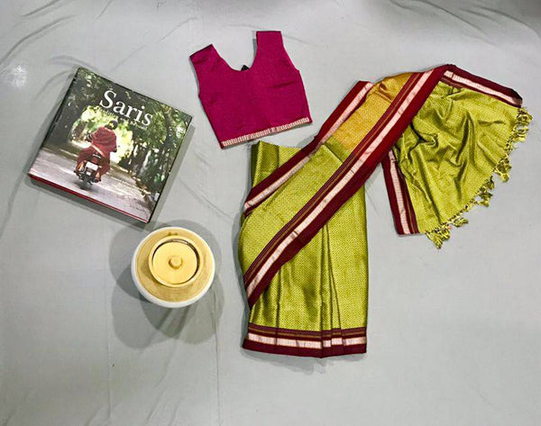 Girl's Parrot Green Khunn Ready To Wear Sari - WEAR COURAGE