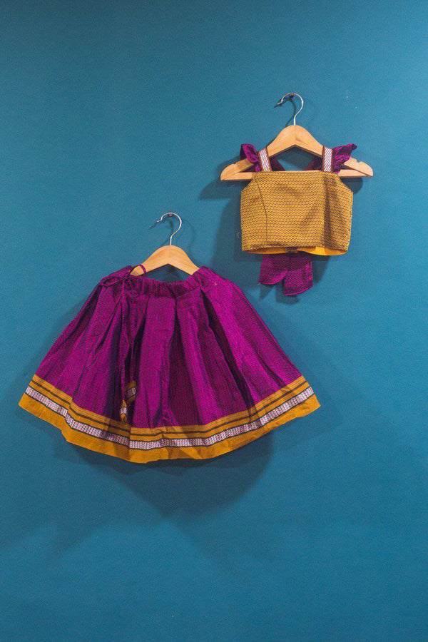 Girls Pink and Yellow Ochre Khunn parkar polka with frill sleeves - WEAR COURAGE