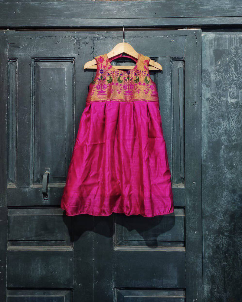 Girls Pink Paithani frock - WEAR COURAGE