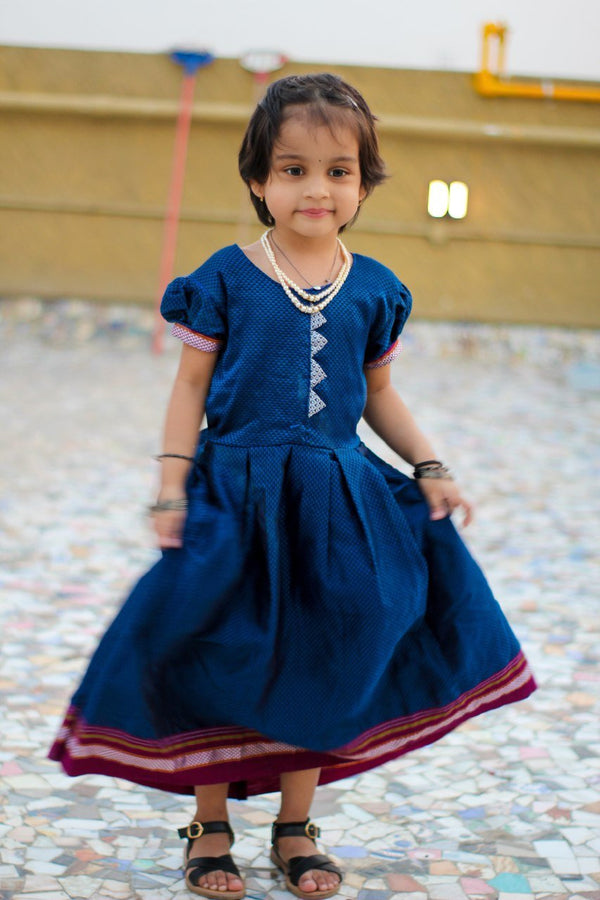 Girls premium blue Khunn frock with balloon sleeves - WEAR COURAGE