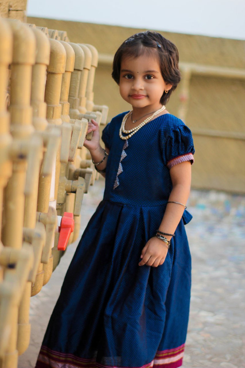 Girls premium blue Khunn frock with balloon sleeves - WEAR COURAGE