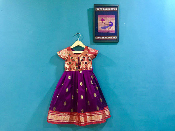 Girl's premium Purple Paithani frock with Red and Golden border - WEAR COURAGE