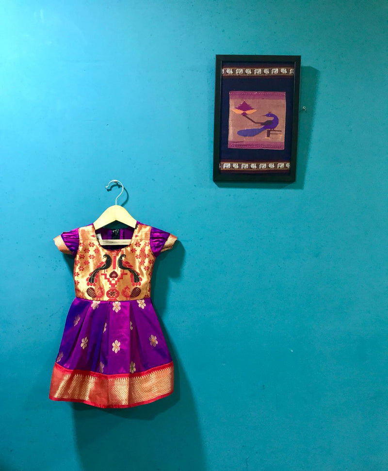 Girl's premium Purple Paithani frock with Red and Golden border - WEAR COURAGE