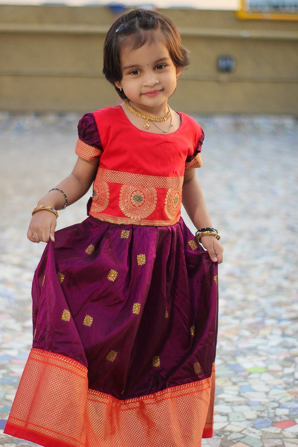 Girl's premium purple Paithani frock with red and Golden border - WEAR COURAGE
