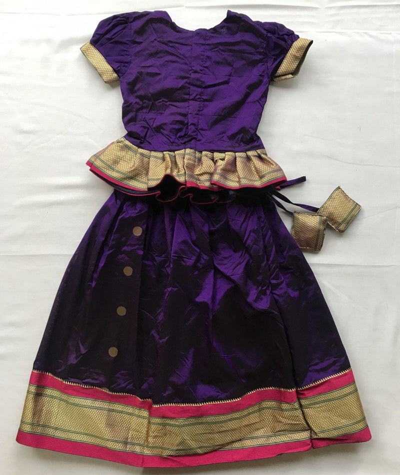 Girls premium purple paithani Skirt with Peplum Blouse - WEAR COURAGE