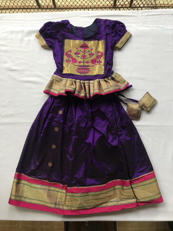Girls premium purple paithani Skirt with Peplum Blouse - WEAR COURAGE