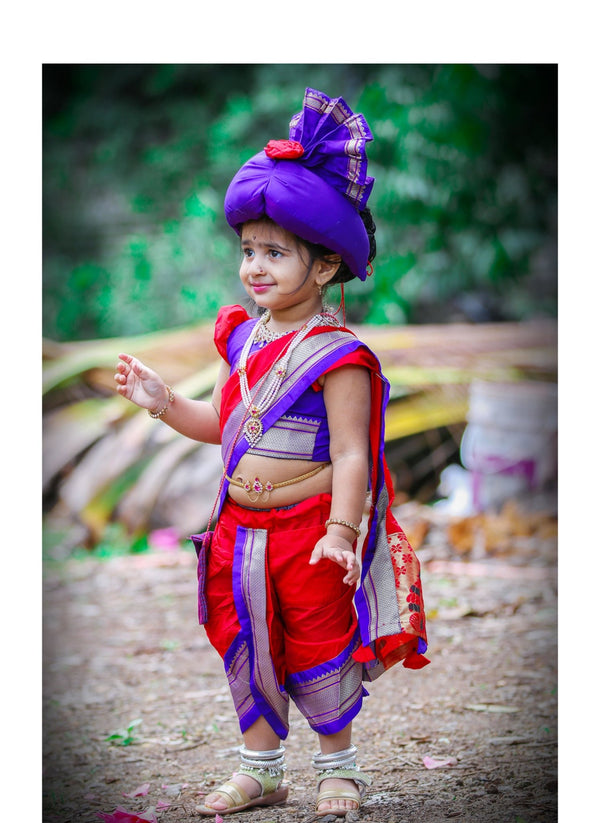 Girl's premium Red Paithani Nauvari Saree with pheta - WEAR COURAGE