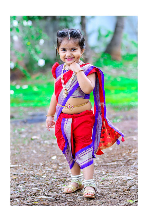 Girl's premium Red Paithani Nauvari Saree with pheta - WEAR COURAGE