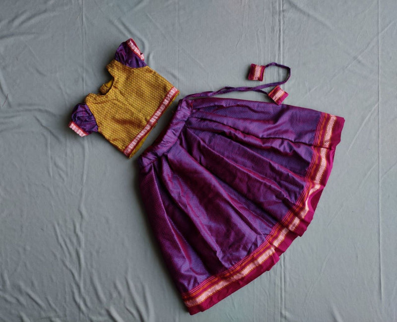 Girls purple and golden khunn parkar polka with balloon sleeve - WEAR COURAGE