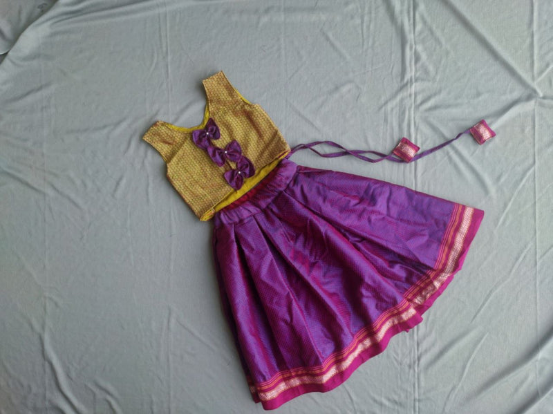 Girls purple and golden khunn parkar polka with bow at back - WEAR COURAGE