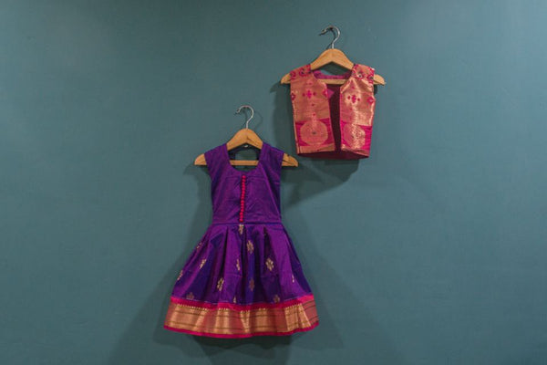 Girls purple paithani frock with pink Jacket - WEAR COURAGE