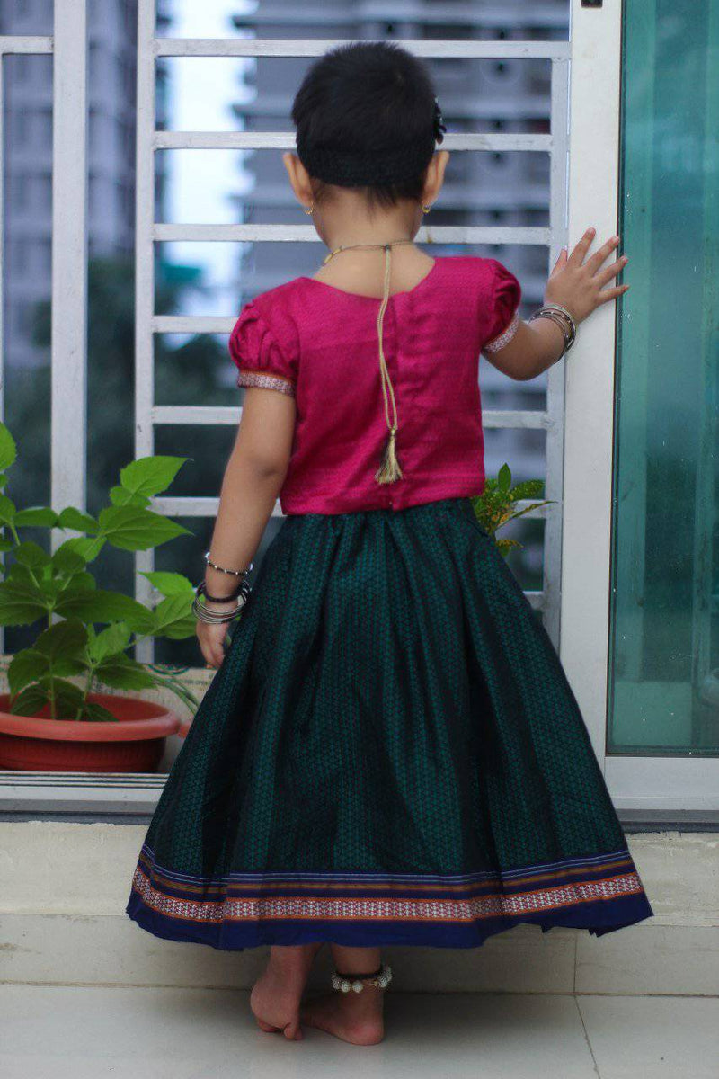 Girls turquoise green Khunn parkar with pink balloon sleeves polka - WEAR COURAGE
