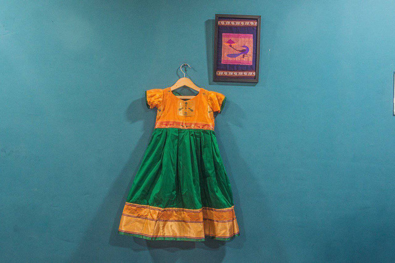 Girls Yellow and Green Paithani frock - WEAR COURAGE
