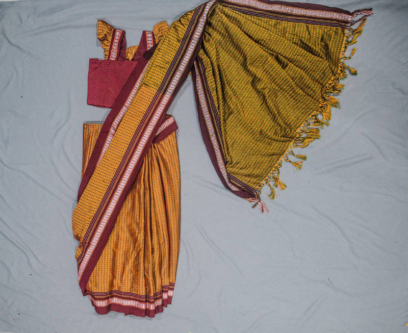 Girl's Yellow Ocher Khunn Ready To Wear Sari - WEAR COURAGE