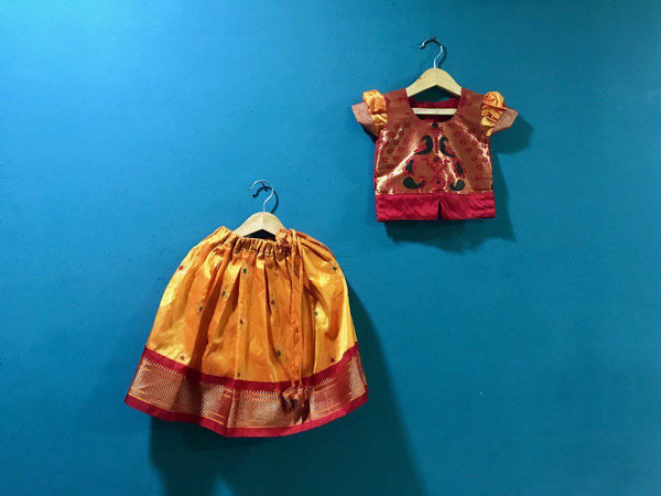 Girls yellow Skirt with Golden Blouse and balloon sleeves - WEAR COURAGE