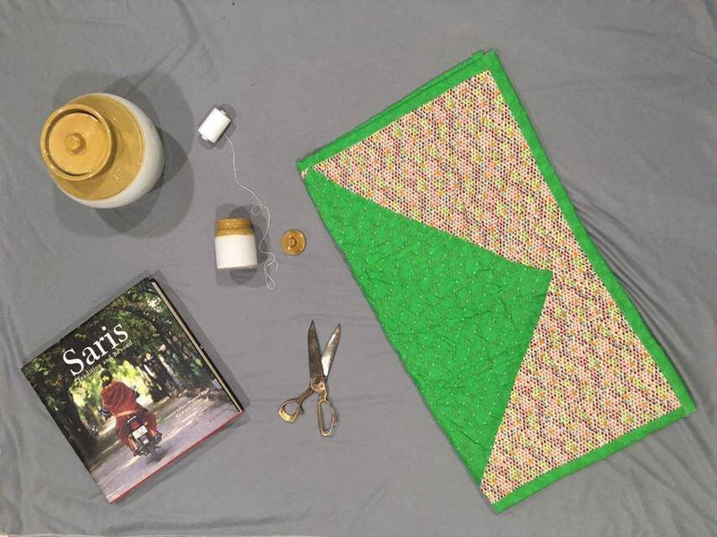 Green and cream cotton kids hand stitch godhadi quilt - WEAR COURAGE