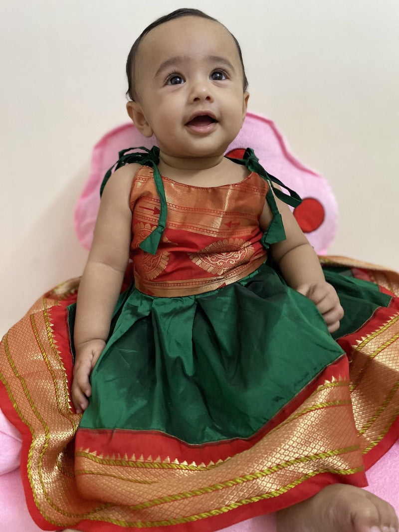 Green Paithani frock with tieups - WEAR COURAGE