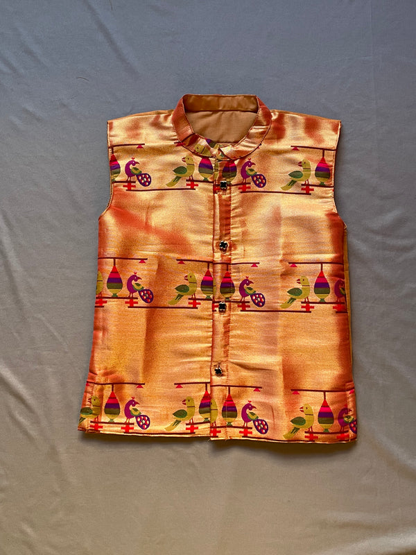 Boy's premium black Paithani kurta with pyjama and jacket