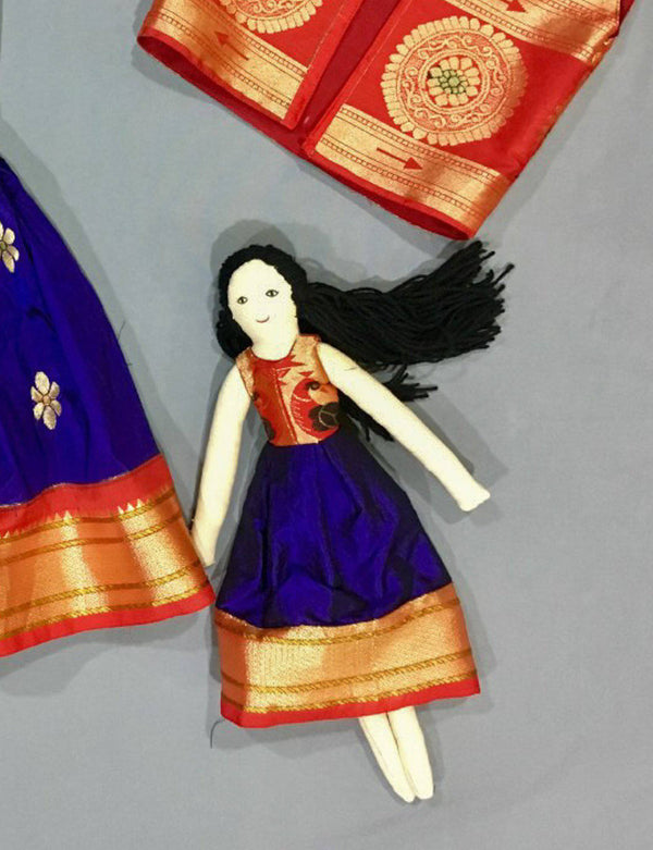 Kids fabric doll with blue paithani frock - WEAR COURAGE