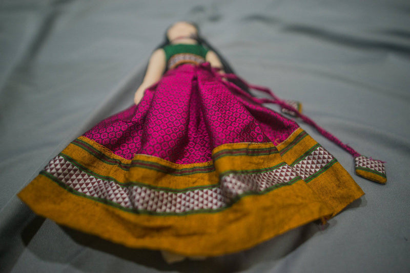 Kids fabric doll with green and pink khunn frock - WEAR COURAGE