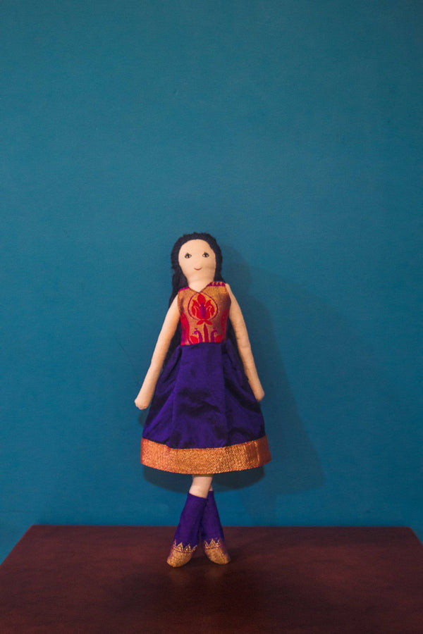 Kids fabric doll with rich blue paithani frock - WEAR COURAGE