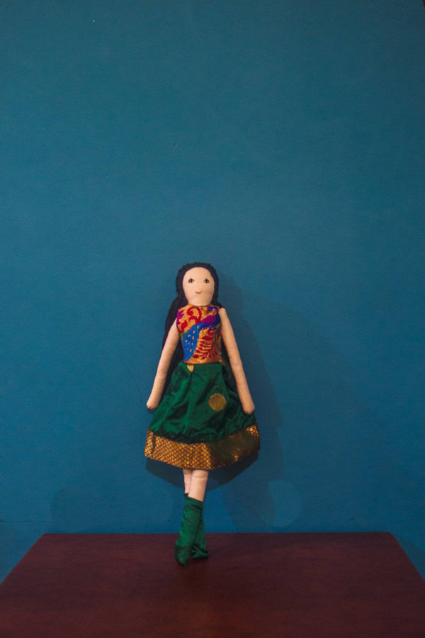 Kids fabric doll with rich green paithani frock - WEAR COURAGE