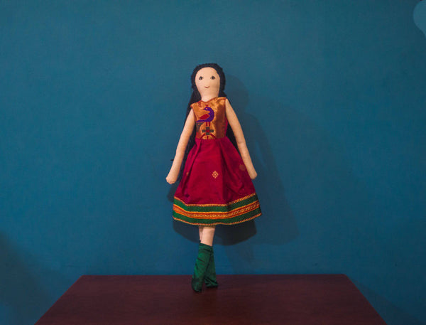 Kids fabric doll with rich red Paithani frock - WEAR COURAGE