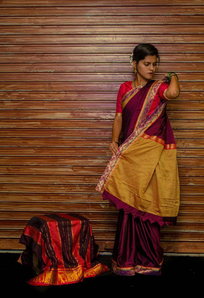 Magenta khunn saree with paithani border - WEAR COURAGE