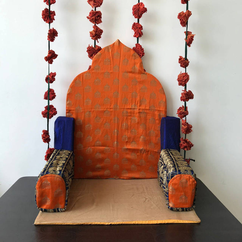 Orange brocade fabric makhar for Ganpati - WEAR COURAGE