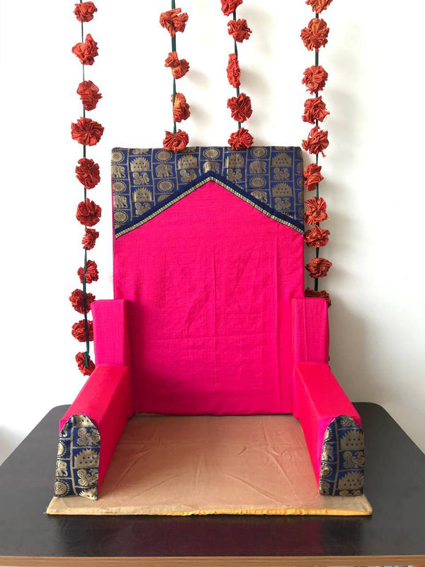 Pink and blue fabric makhar for Ganpati - WEAR COURAGE